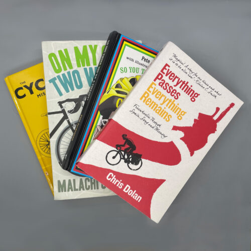 a selection of bicycle related books